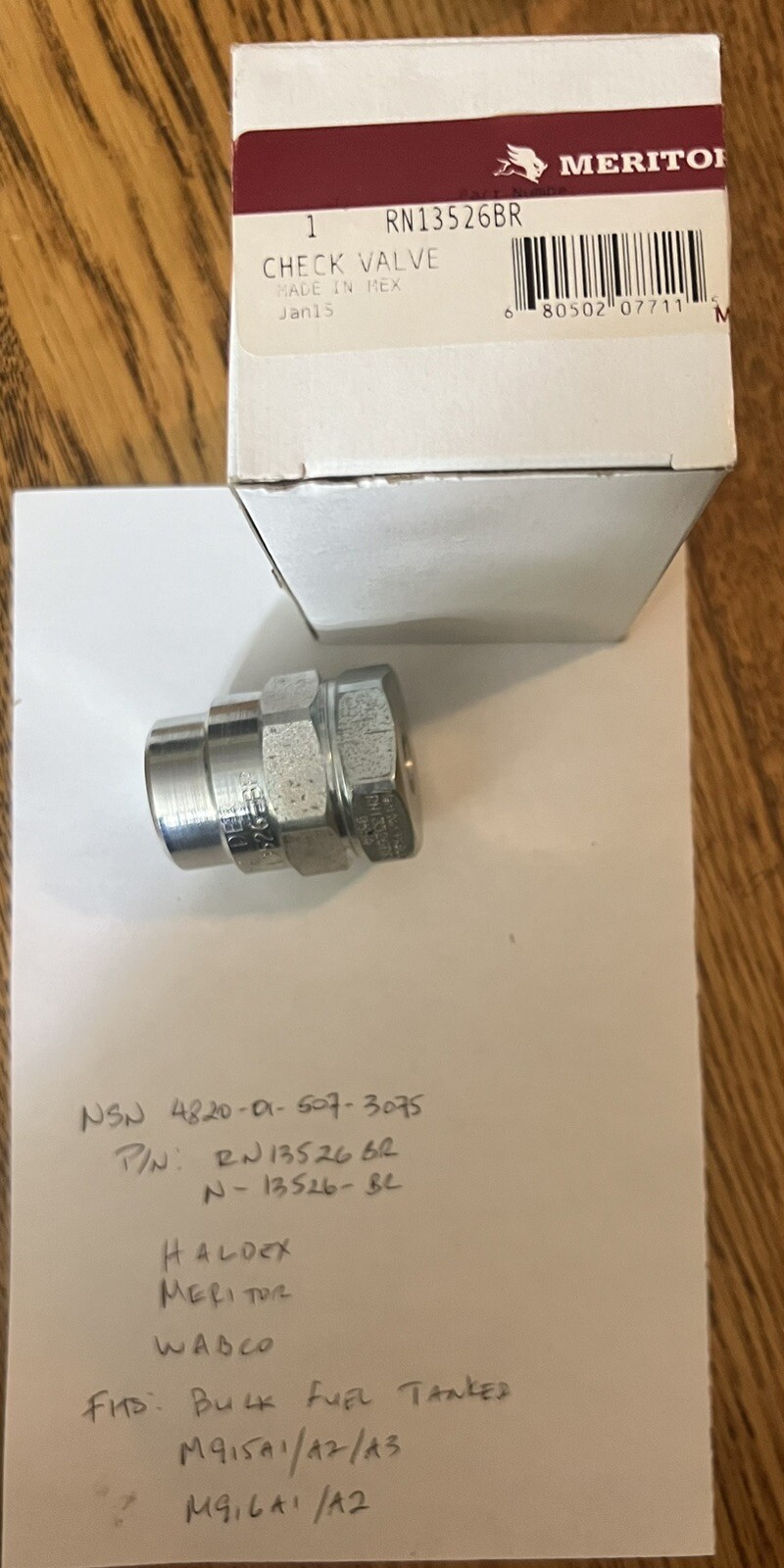 Meritor Air Brake Check Valve 4820-01-507-3075
