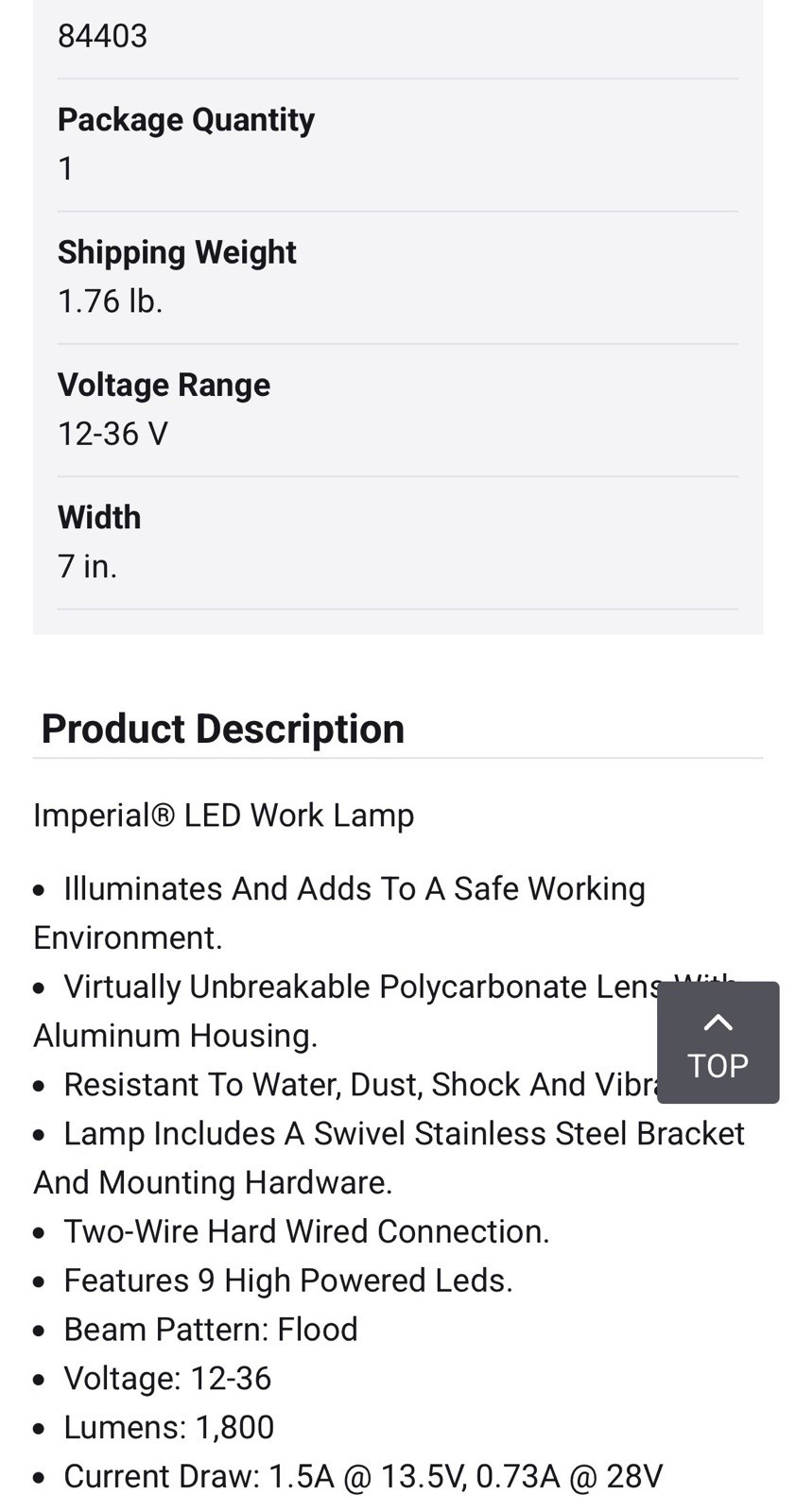 9 DIODE LED WORK LAMP 12-36 Volts