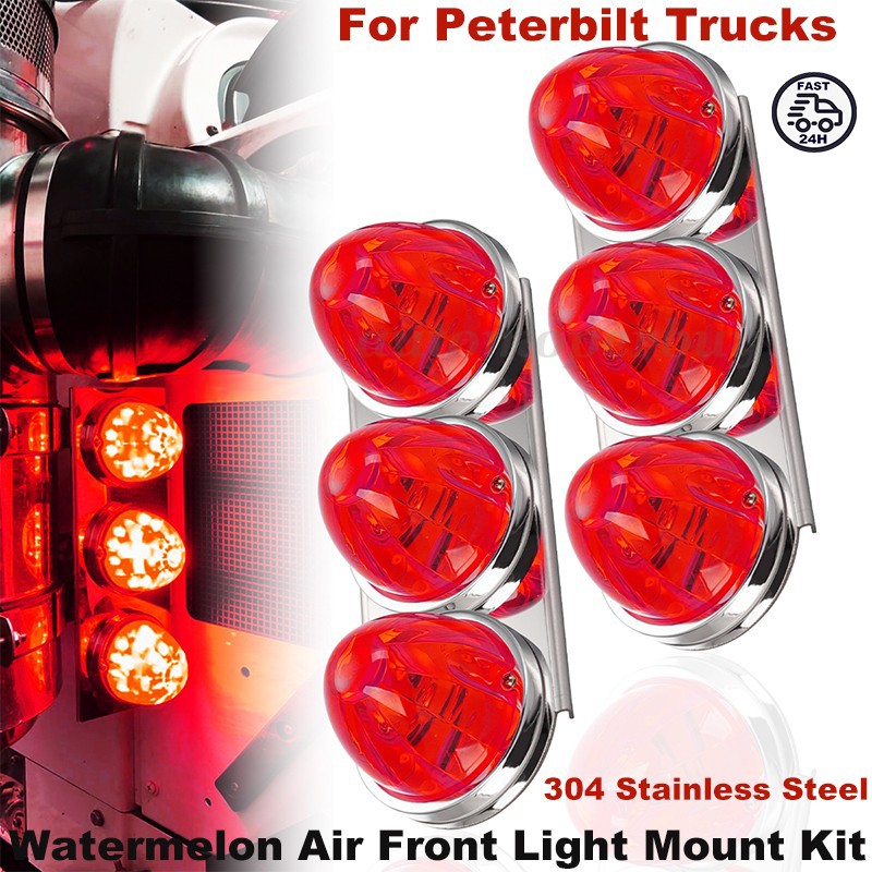 For Peterbilt Trucks Watermelon Air Cleaner Front Lights & Bracket Kit Stainless