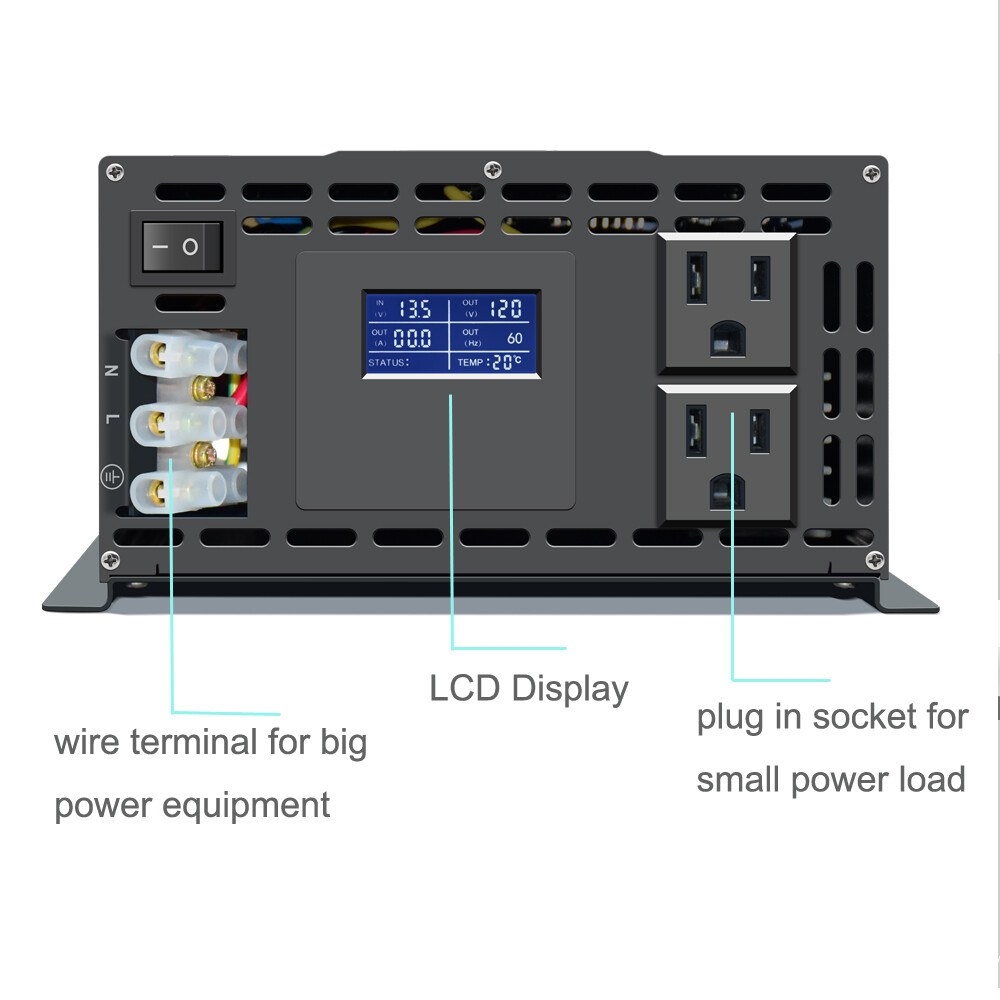 12V to 120V Pure Sine Wave Power Inverter 2000W Car Power Supply DC to AC Motor