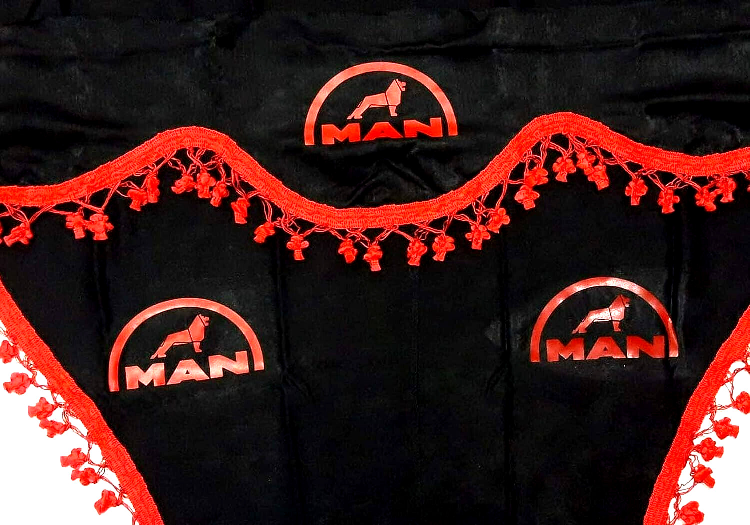 Truck Curtains for MAN Trucks 3 pcs Black with Red Tassels USA DUTY PAID