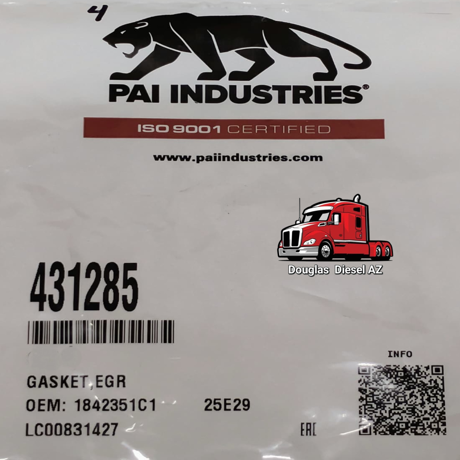 EGR TUBE TO VALVE GASKET for DT466E. PAI # 431285. Ref.# INTERNATIONAL 1842351C1