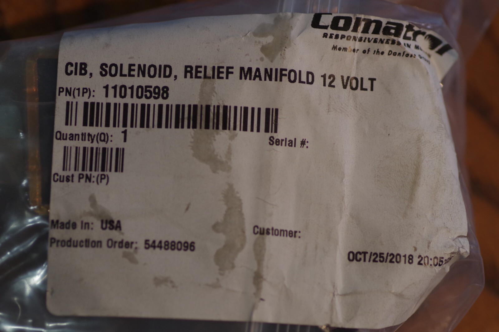 NEW Sauer Comatrol 11010598 SOLENOID, Relief Manifold 12 Volt New in package