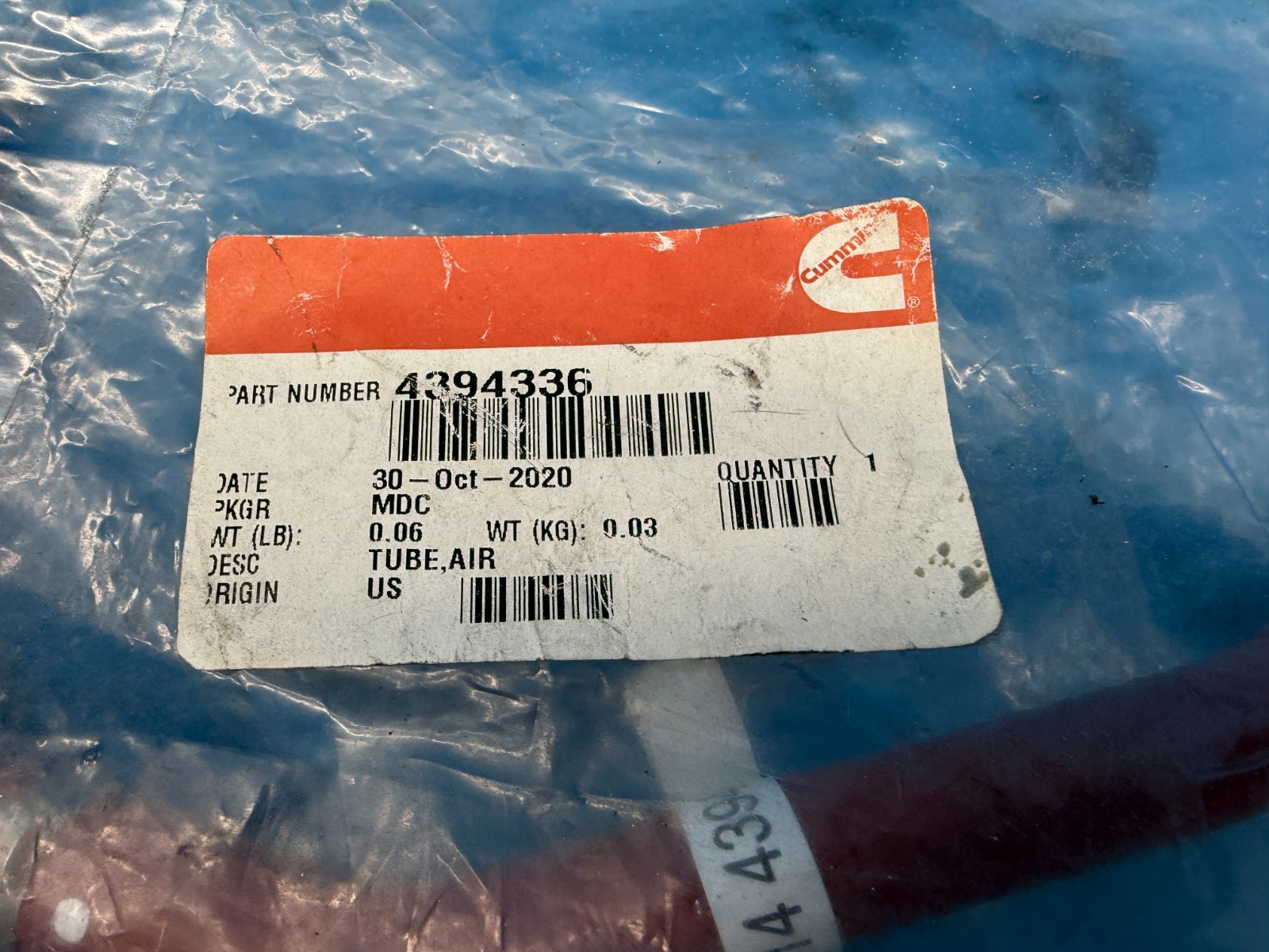 Genuine Cummins 4394336 Air Pressure Sensing Tube For 15L ISX/QSX Engines
