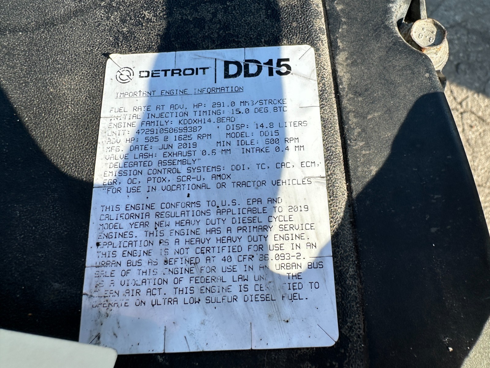Freightliner Cascadia 126 DD15 Engine 14.8L 505HP 2020 OEM