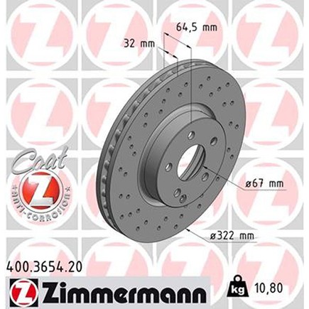 Zimmermann 400 3654 20 Disc Brake Rotor For Mercedes Benz