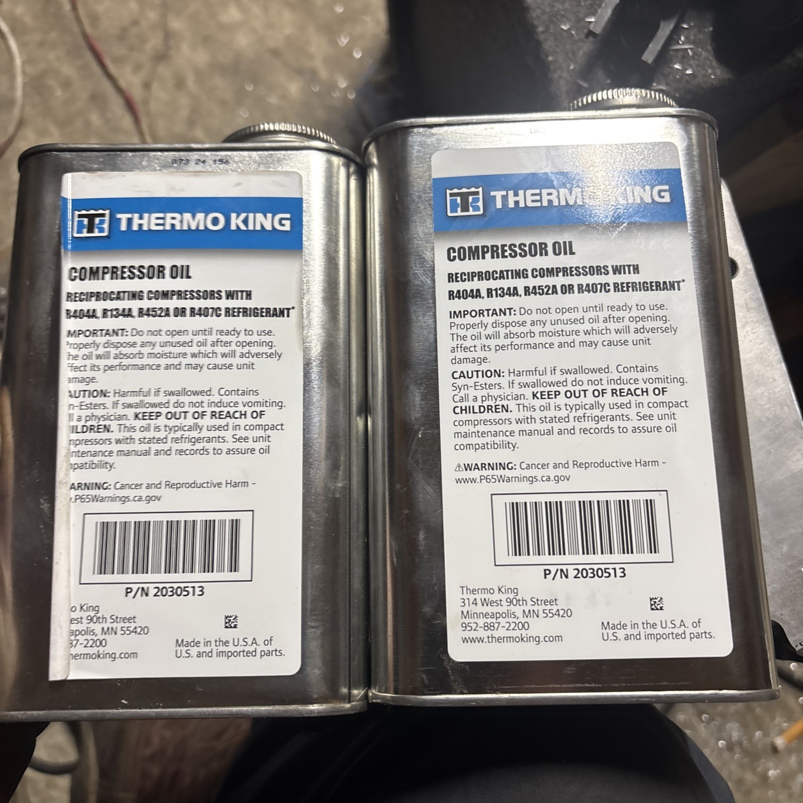 Thermo King Compressor Oil Poe 35 Part # 2030513 2 Cans 1 Liter Each