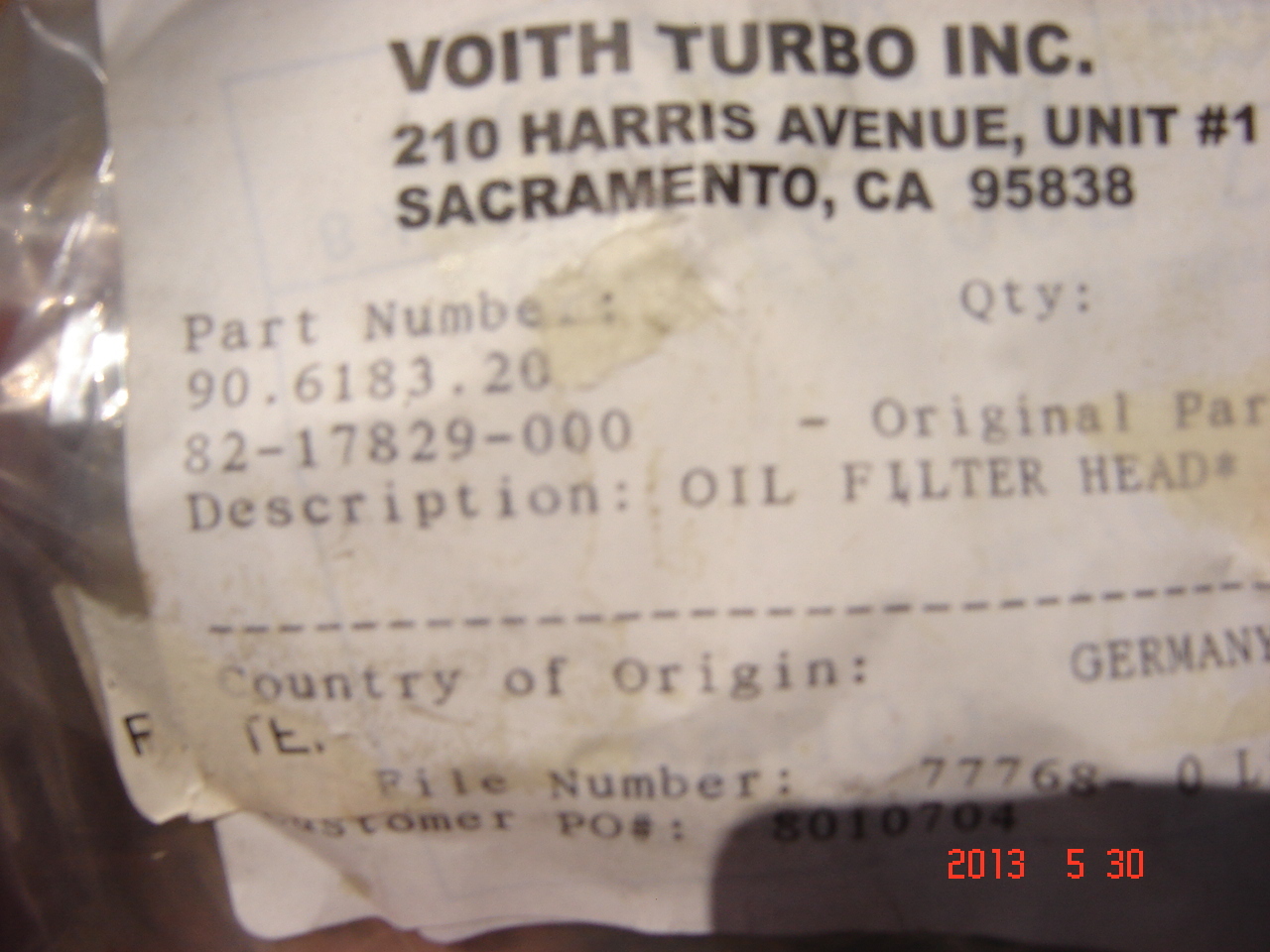 Voith Oil Filter Head 90.6183.20 Other Part Number 82-17829-000