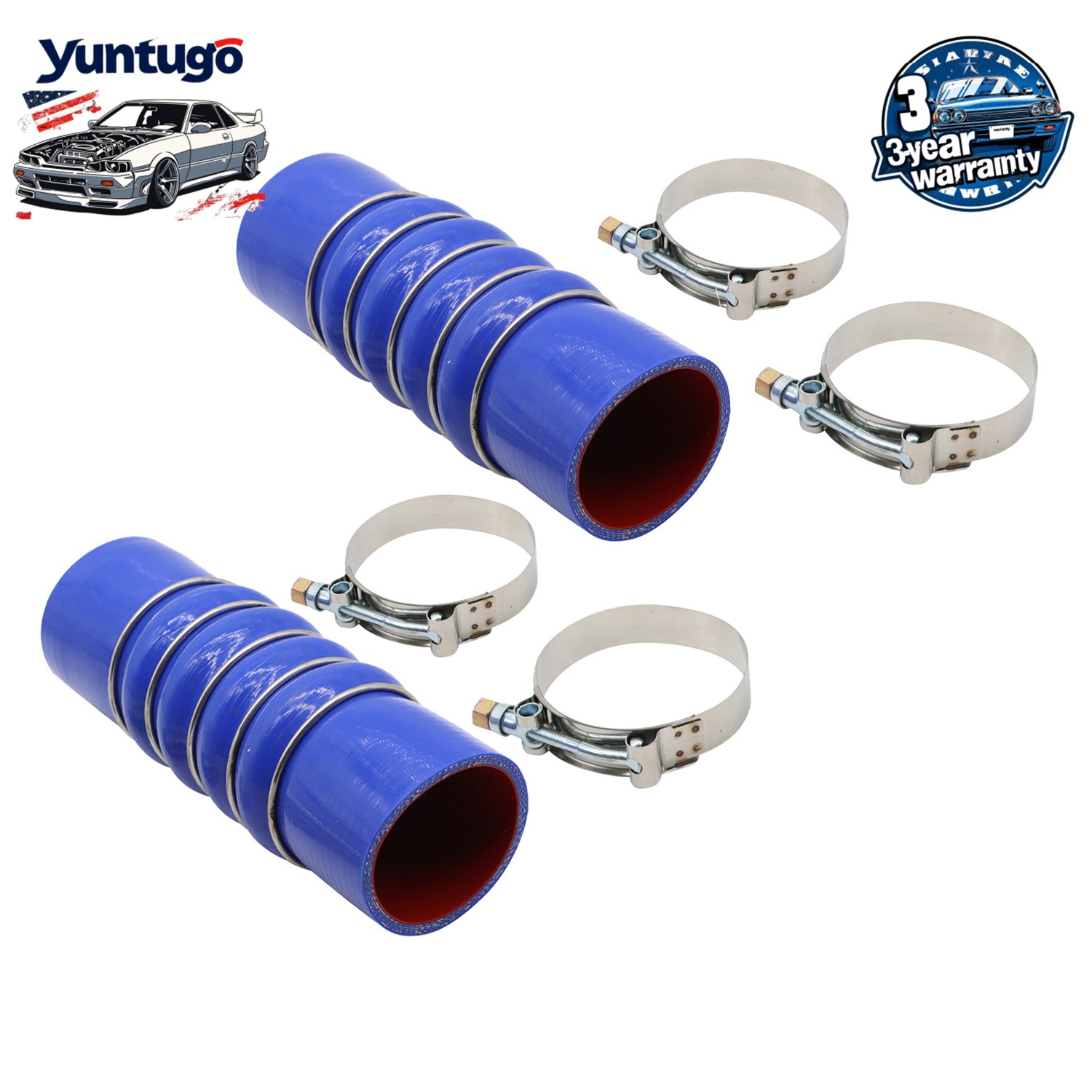 2PCS For PACCAR Peterbilt Kenworth Silicone Coolant Hose W/ Clamps – F50-6308