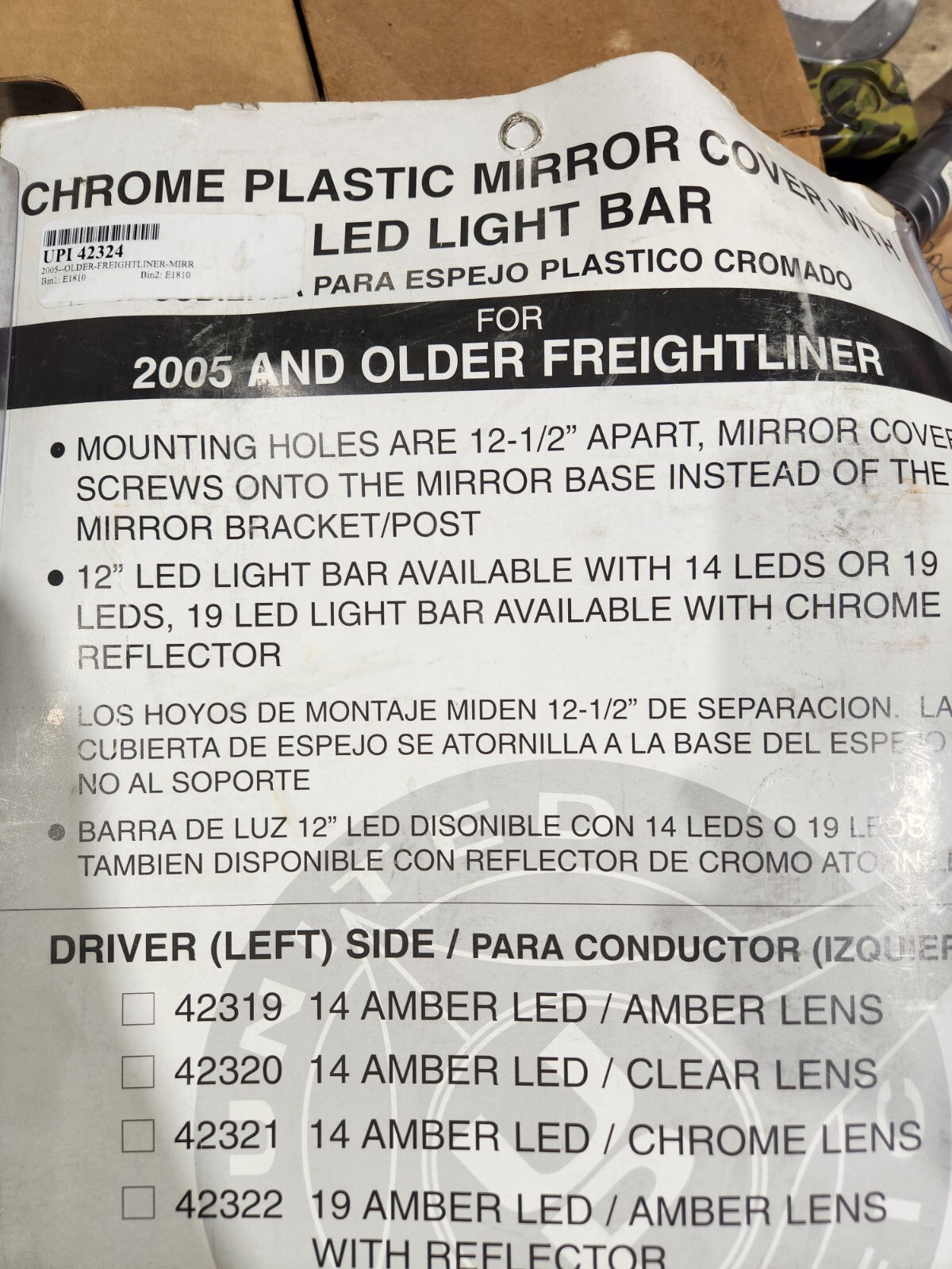 United Pacific 42324 Mirror Cover w/14 LED 12” Amber LED Passenger 2005-