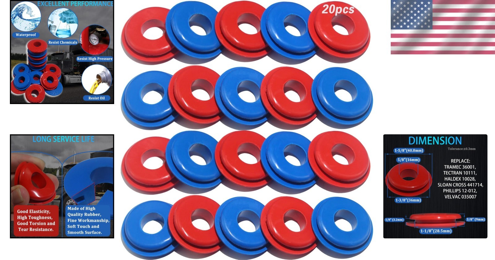 20 Glad Hand Seals Pack – Rubber Grommets for Durable Truck Brake Systems