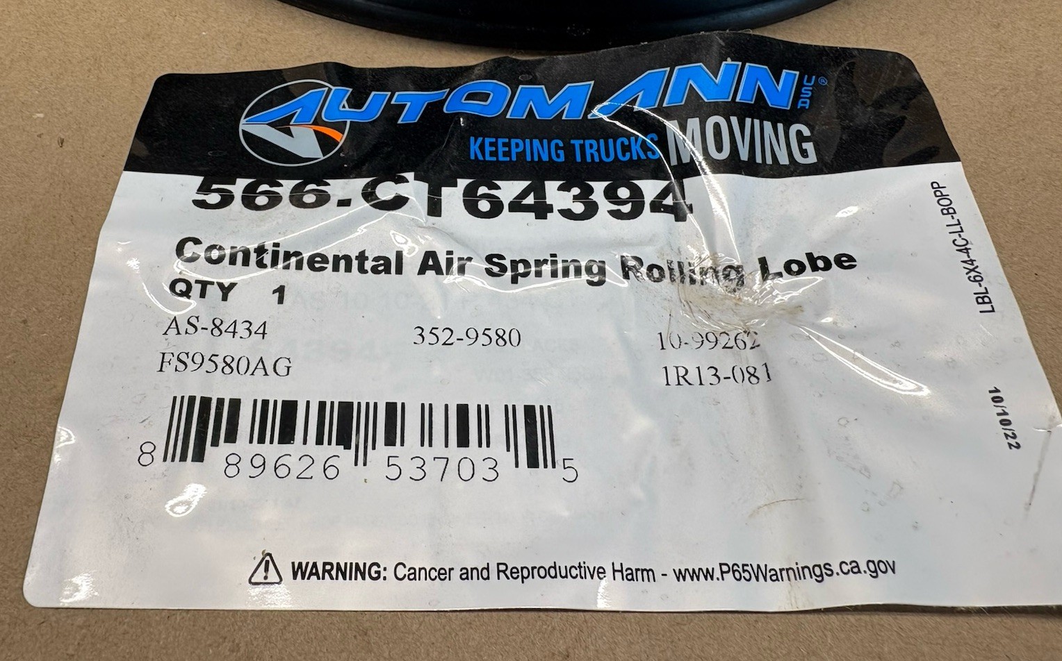 Automann 566.CT64394 Air Spring Rolling Lobe Continental 64394 10 10-21 New