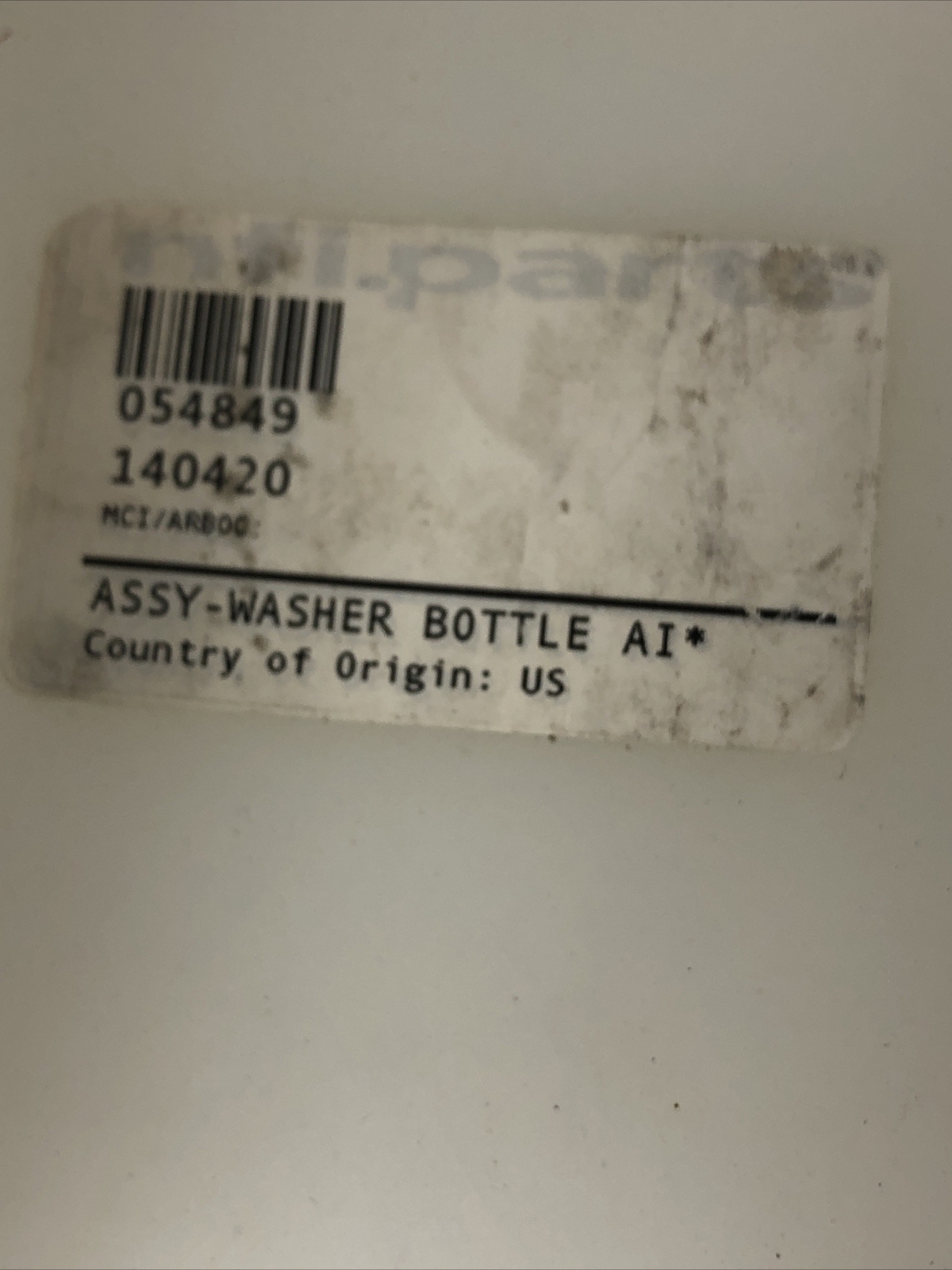 New Flyer Parts 054849 Washer Bottle Assembly Tank; MCI 140420