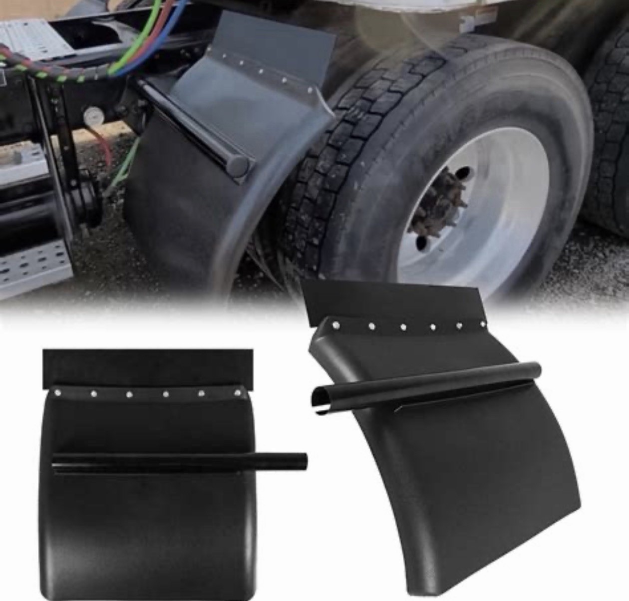 Black Poly Quarter Fender For Semi Peterbilt Kenworth Volvo Freightliner -Pair