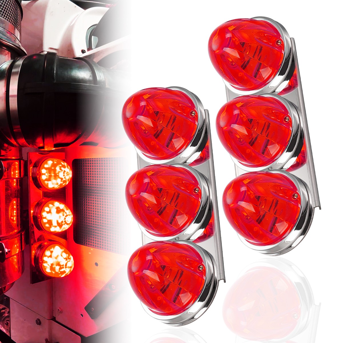 For Peterbilt Trucks Watermelon Air Cleaner Front Lights & Bracket Kit Stainless