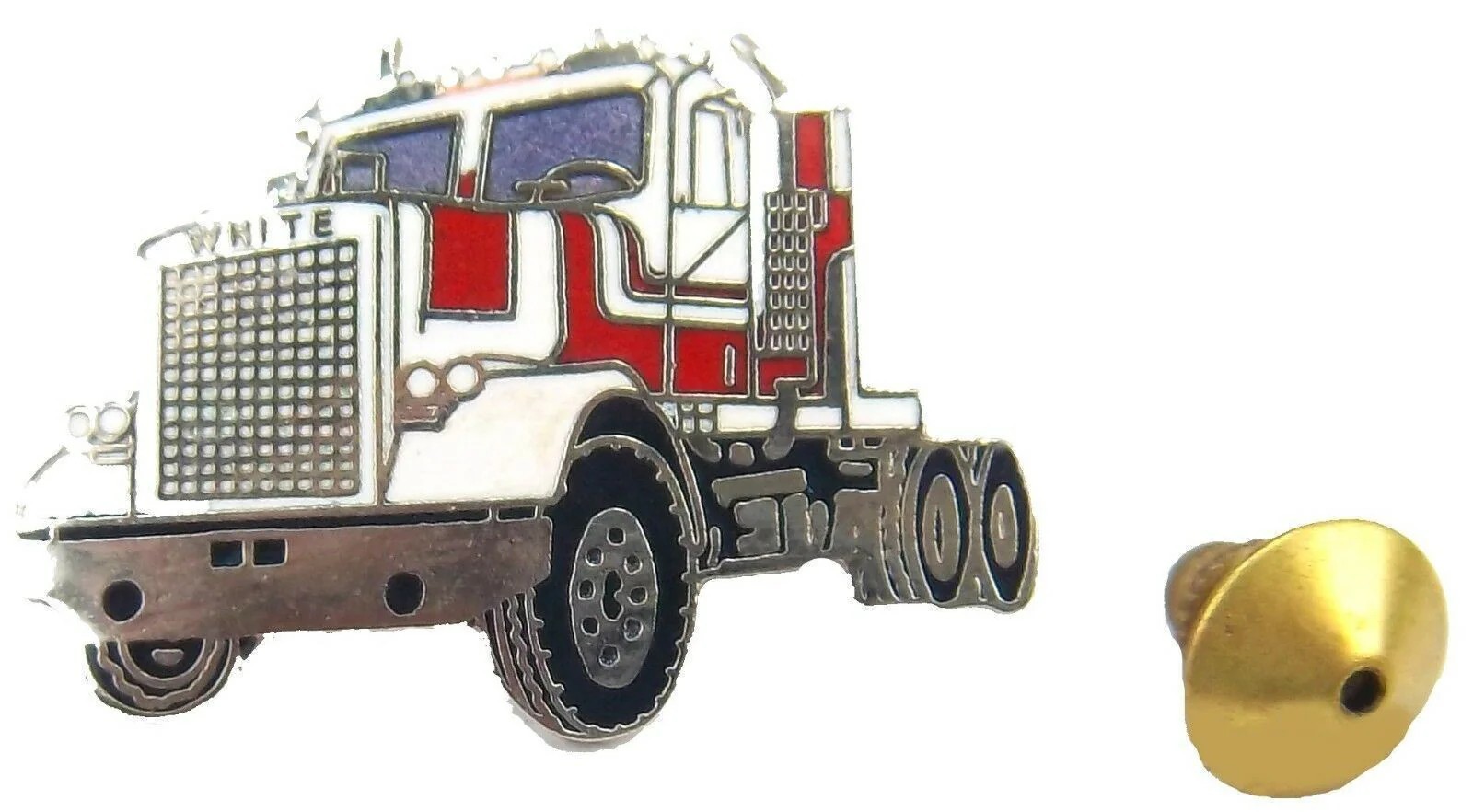 Hat Pin Tie Tack Lapel Pin Semi Truck “White” Stud Mount Painted Metal BJ659-TT