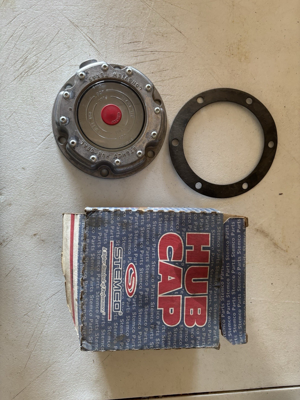 Genuine STEMCO 343-4249 Aluminum 6-Bolt Oil Hub Cap w/ Gasket NOS