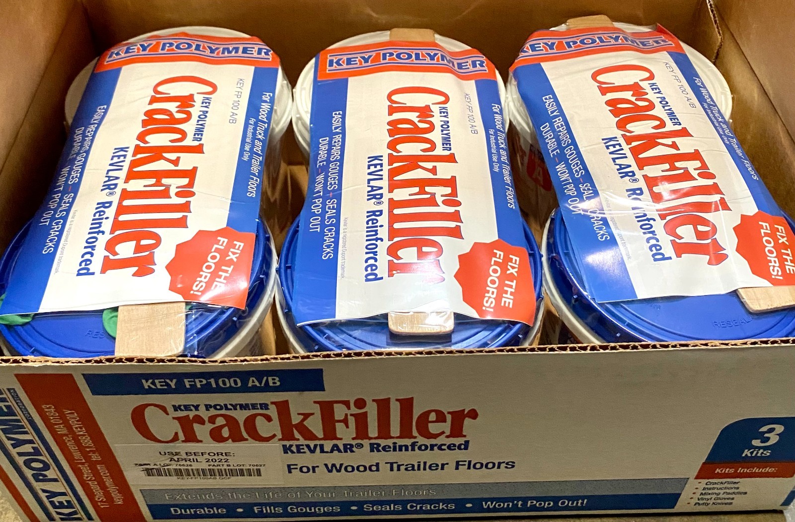 Crack Filler by KEY POLYMER FP100AB 2-Part Kit for Trailer Wood Flooring Repair