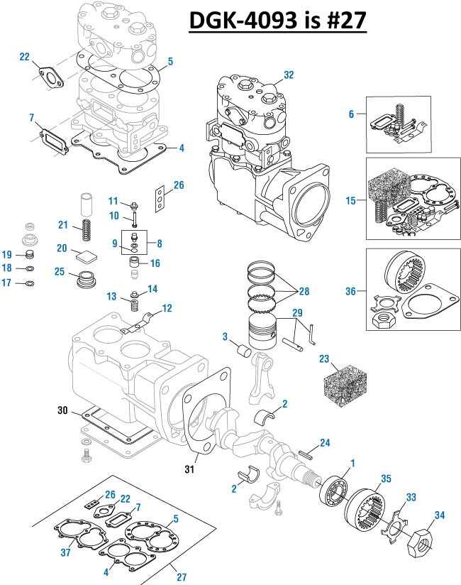 Air Compressor Gasket Kit for a Tu-Flo 500. PAI # DGK-4093 Ref. # Bendix 280512