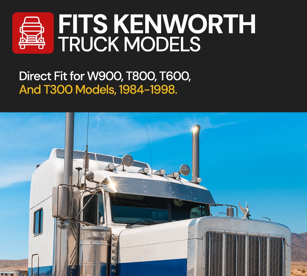 13″ Drop Visor for 1984-1998 Kenworth W900, T800, T600 & T300 Split Windshield