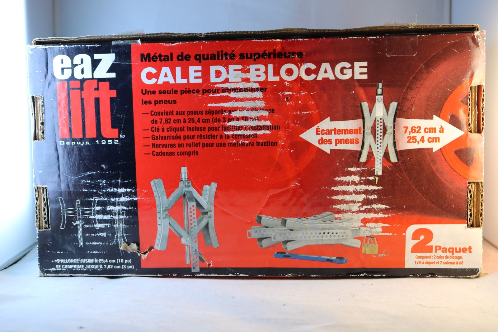 Camco Eaz-Lift Premium Metal Wheel Stop 2-Pack 44661 w/ Sealed Wrench & 2 Locks