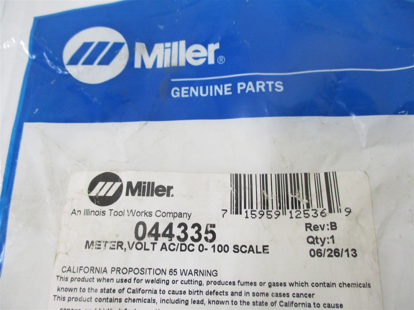 044335 PANEL GAUGE AC/DC VOLT METER FOR MILLER WELDER 0-100VDC 254230-PK8/JAG