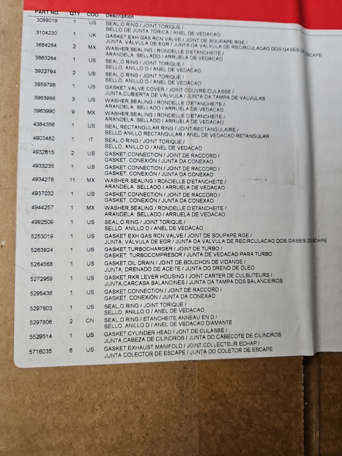 Genuine Cummins 5579344 Upper Engine Gasket Set
