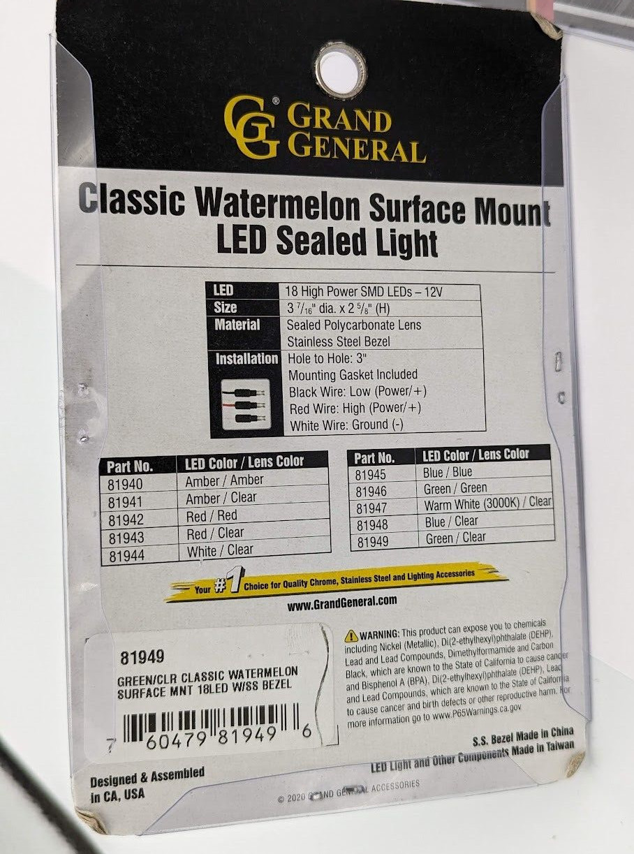 TWO PACK Grand General 81949 Classic Watermelon Surface Mount Turn/Marker Light