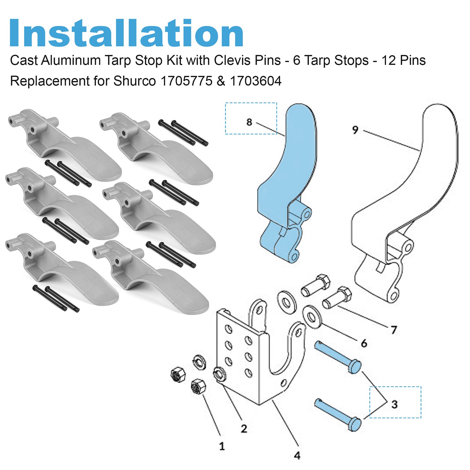 1705775 Easy-Off Cast Aluminum Offset Tarp Stop Upright Kit-6 Tarp Stops-12 Pins