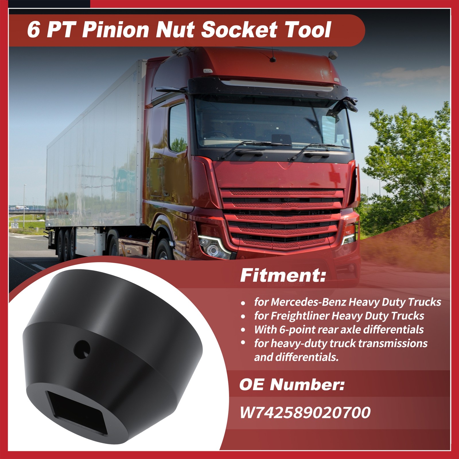 W742589020700 6 PT Pinion Nut Socket Fit for Mercedes for Freightliner Trucks