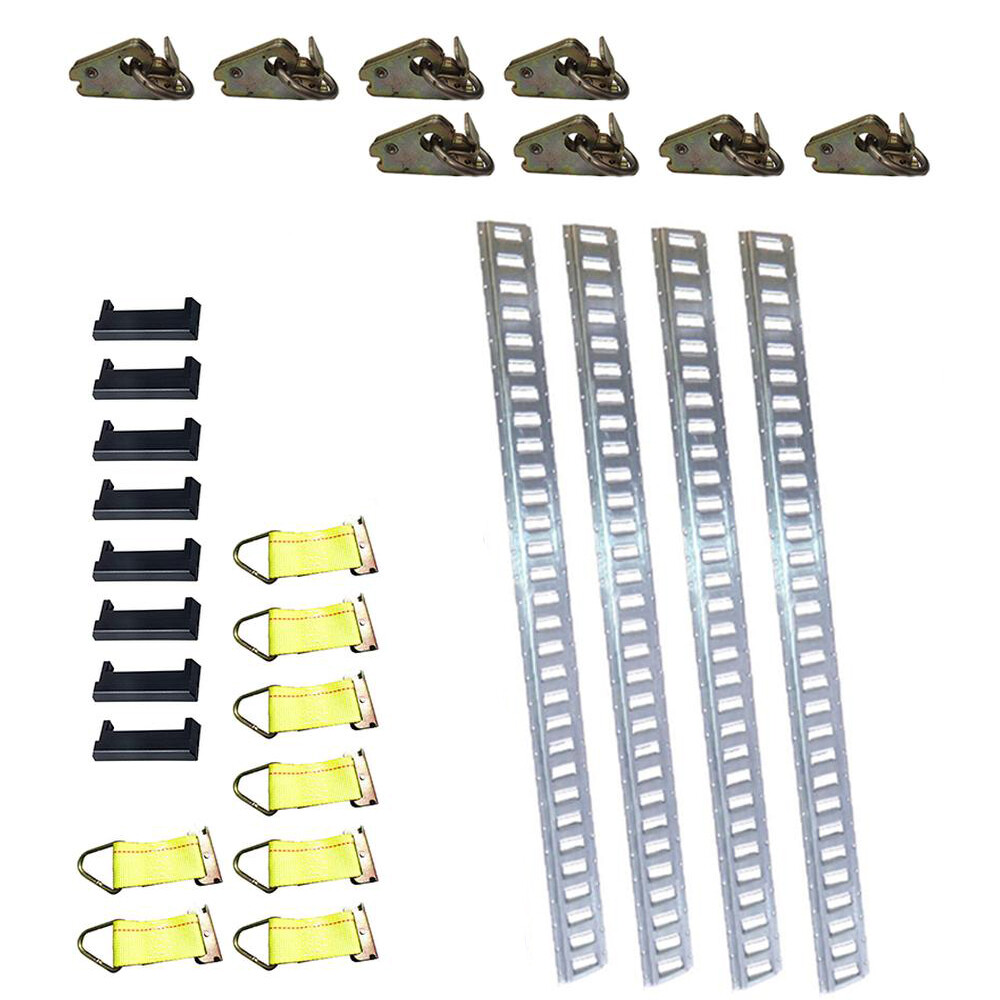 E-Track Tie-Down Kit 4 Galvanized 8′ Horizontal E Track Rails 8 End Caps