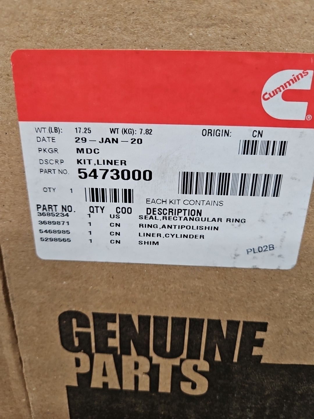 Genuine OEM Cummins Liner Kit 5473000 For EPA17 15 Liter ISX/QSX Engines