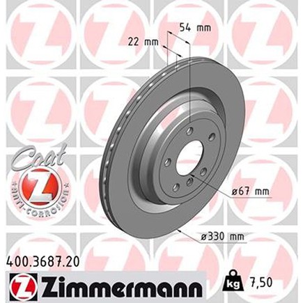 Zimmermann 400 3687 20 Disc Brake Rotor For Mercedes Benz