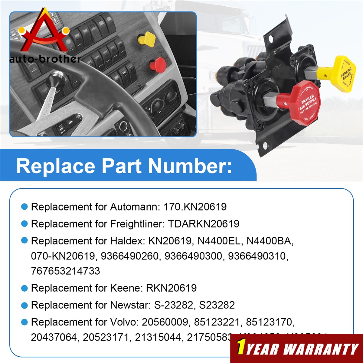 MV3 Dash Air Brake Control Valve For Haldex Volvo 20560009 Keene Truck KN20619