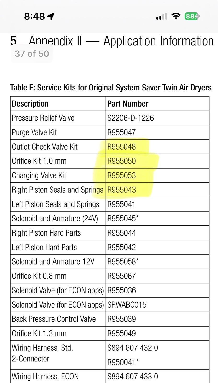 Meritor Wabco R955048 Air Dryer Valve Kit / TWIN Models Cummings Mack Volvo