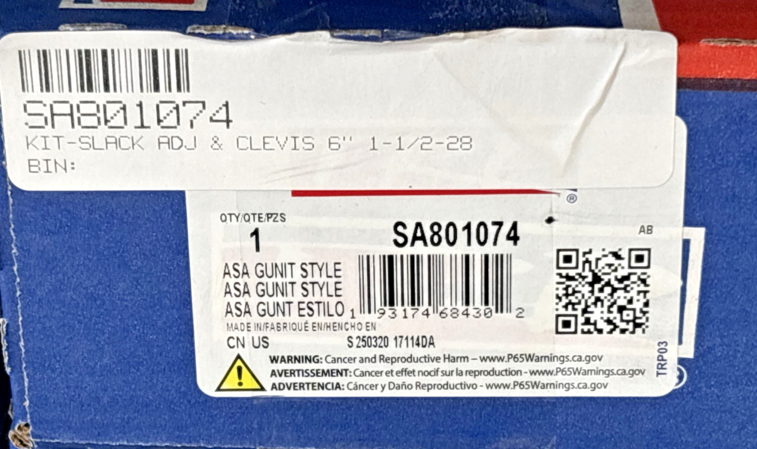 NEW GENUINE PACCAR TRP BRAND SLACK ADJUSTER & 6″ 1-1/2-28 CLEVIS KIT~SA801074