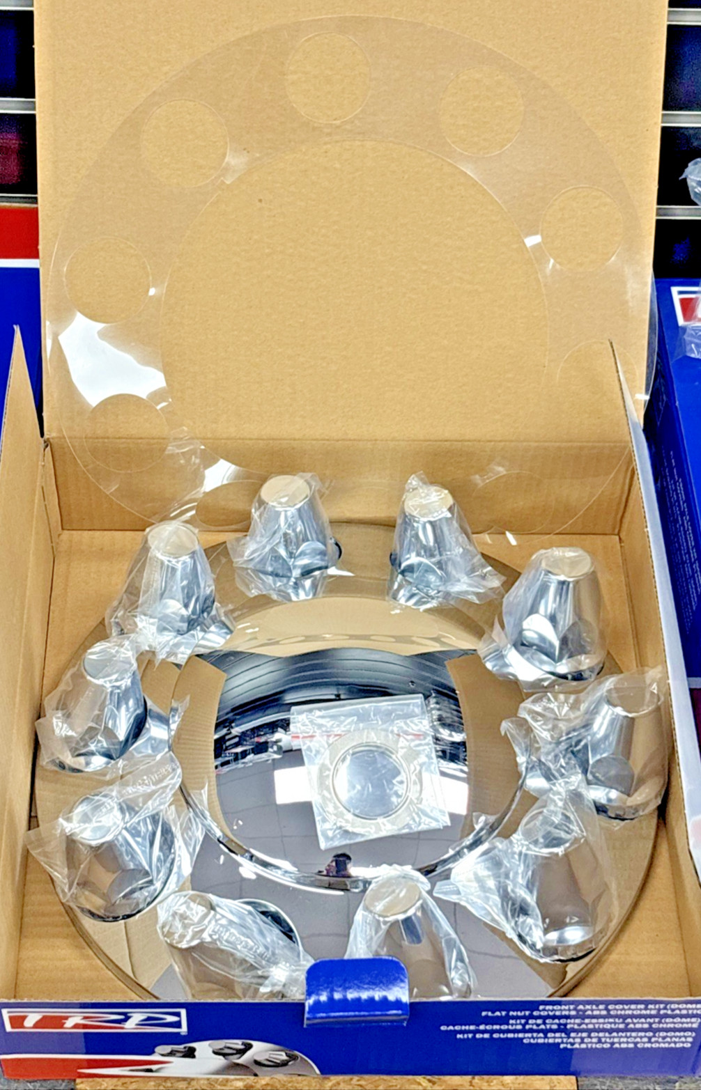 NEW HUBCAP-DOME FRONT AXLE COVER KIT w/ 10 CHROME PLASTIC FLAT NUTS 33mm~ MW9711
