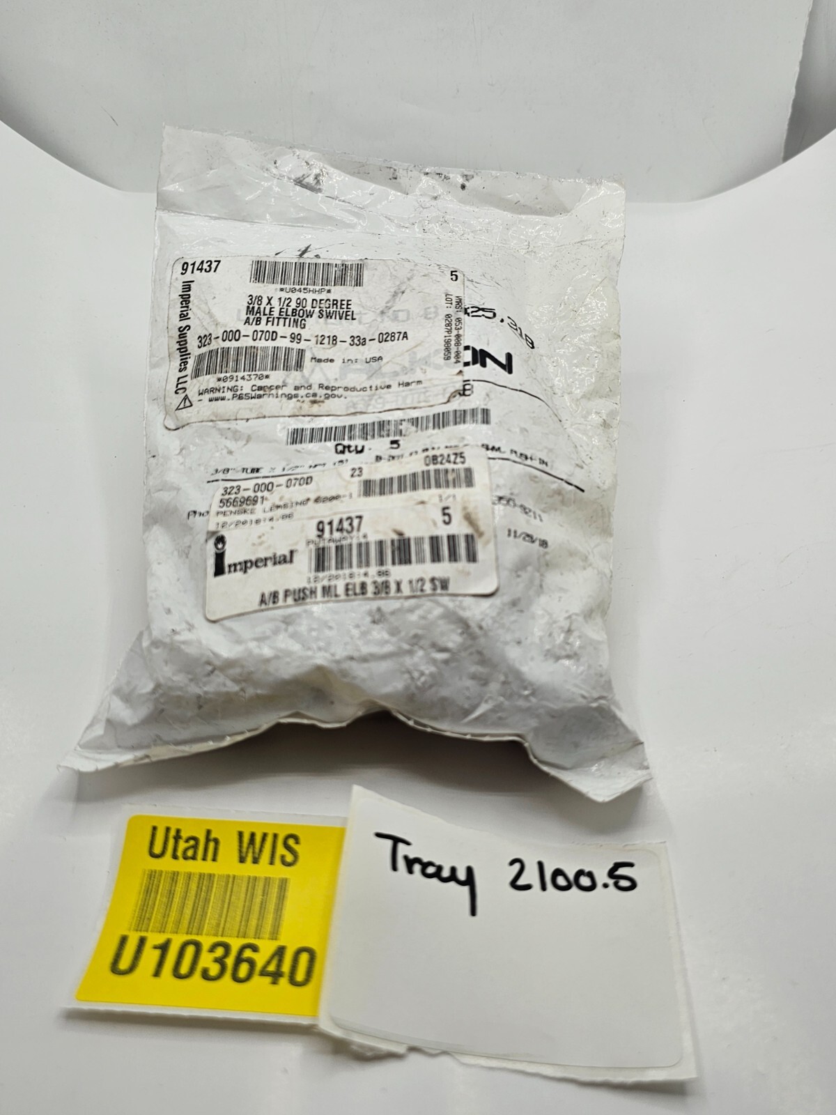 (QTY 5) Imperial Air Brake 90° Swivel Elbow Fitting 3/8″ x 1/2″ 91437