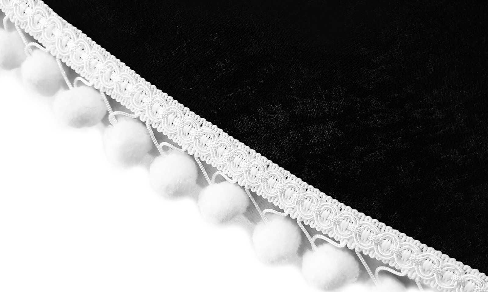 Truck Curtains Black w/ White PomPoms for VOLVO FH FM FH12 FH13 FH16 VNL VNR VNX