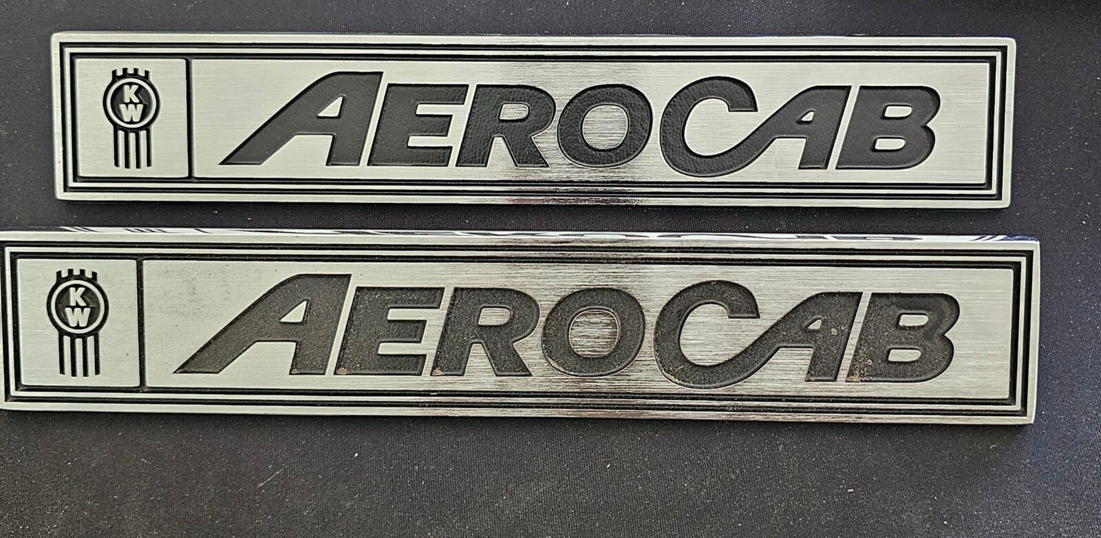 Kenworth W900L Cab, Misc. Parts 11″ Kw Aerocab Chrome Logo Plate *SET OF TWO*
