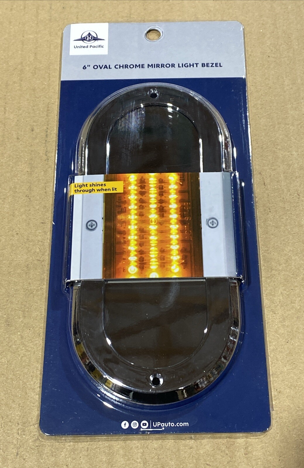 United Pacific 34076, 6″ Oval Chrome Mirror Light Bezel / Cover New