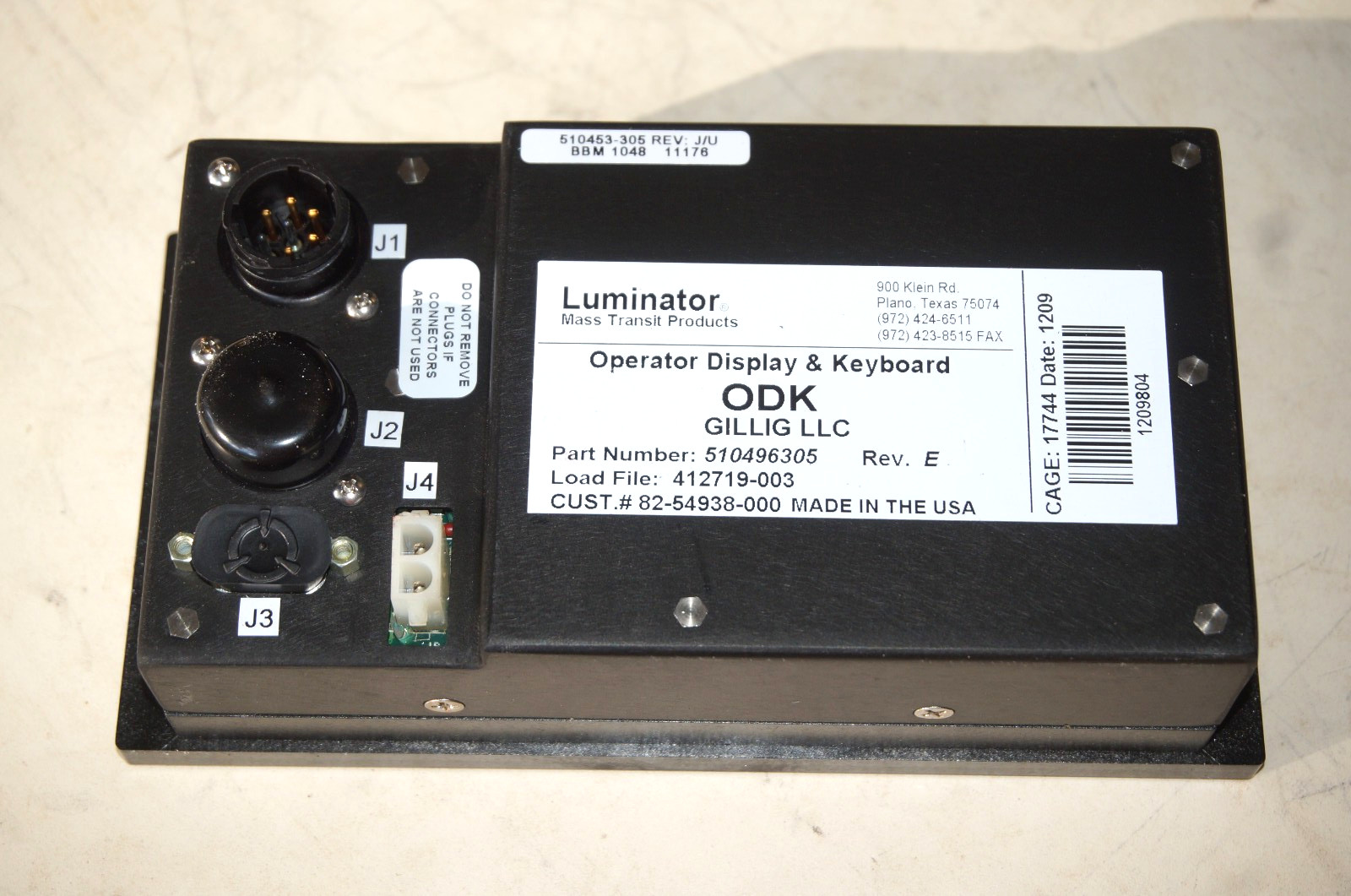 LUMINATOR Operator Dispaly Keyboard ODK, Gillig, 510496305, 1209804, 510453-305