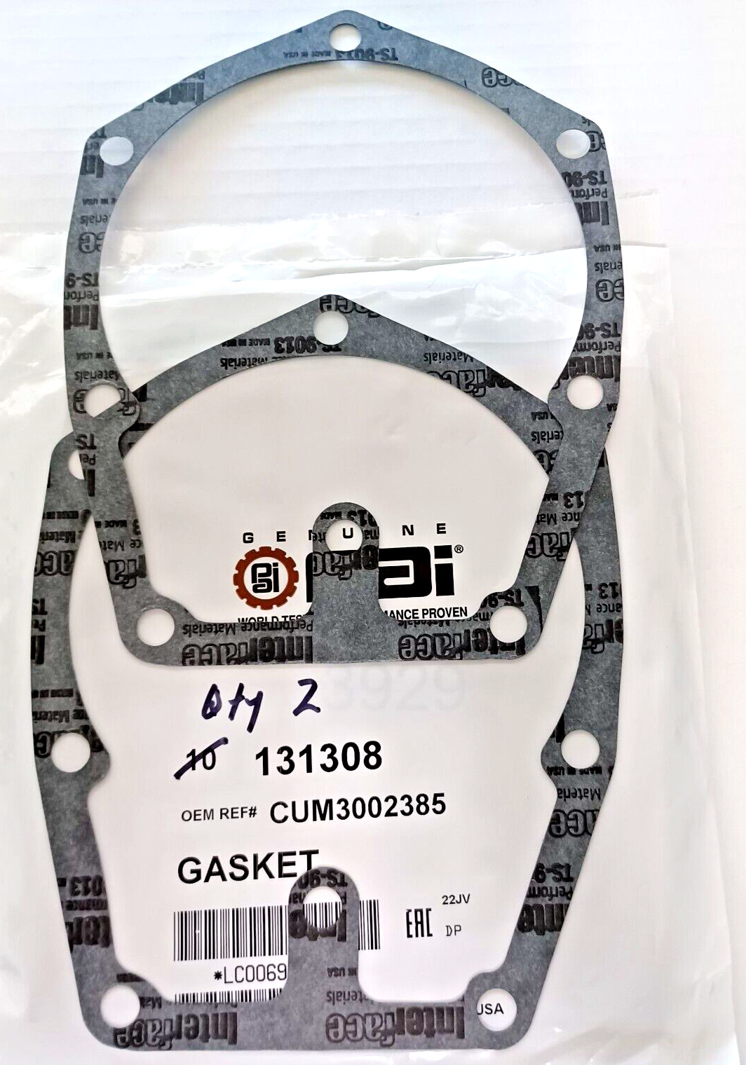 Water Pump Mounting Gsk (Qty 2 ) Cummins 855. PAI # 131308 Ref.# 3002385, 130226