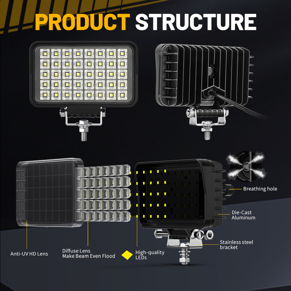 2X 6 Inch Led Work Light Tractor Lamp 120W 8000Lumens Flood Light Off Road Truck