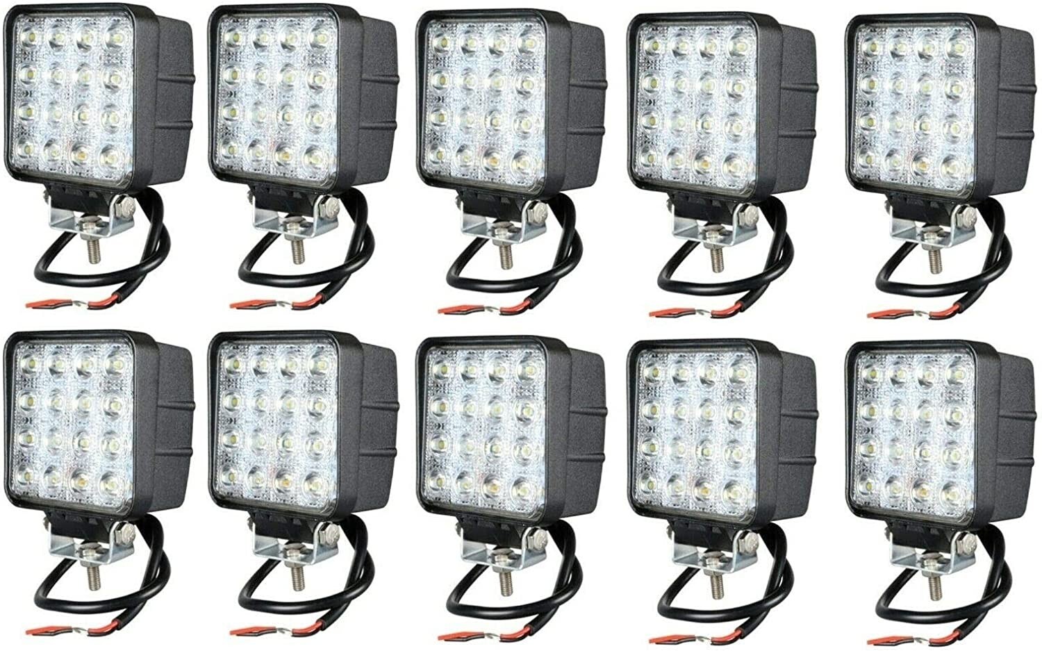10x 48w Square 16 Led 12v / 24v Led Work Lights Flood Beam Lamp 4wd Suv Atv