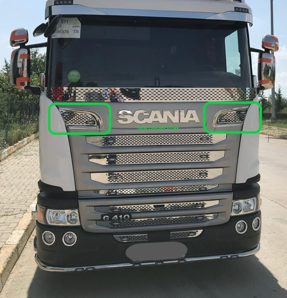 Scania 2009-2016 GRILL SIDE SWORD CHROME Super Polished S.Steel 2 Pieces.