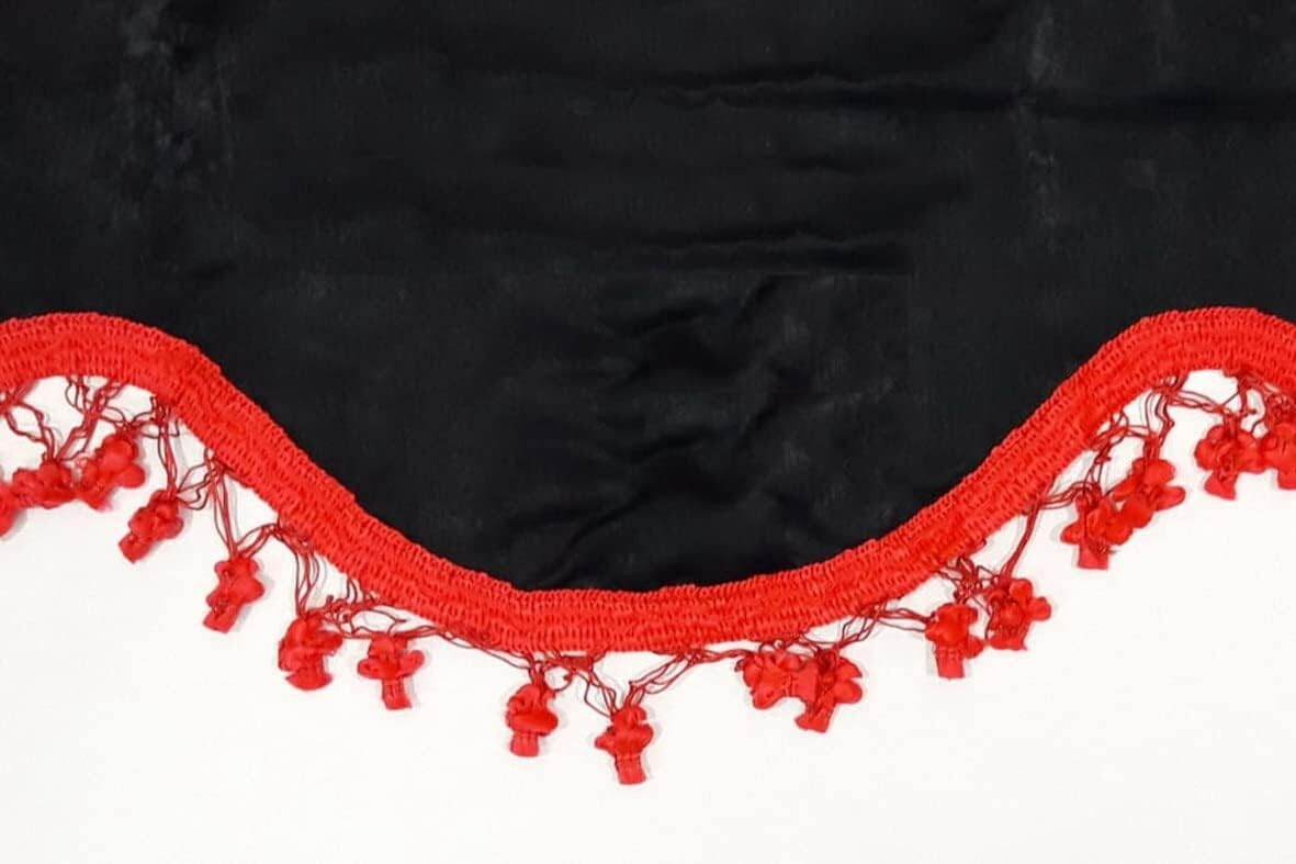 Truck Curtains for MAN Trucks 3 pcs Black with Red Tassels USA DUTY PAID