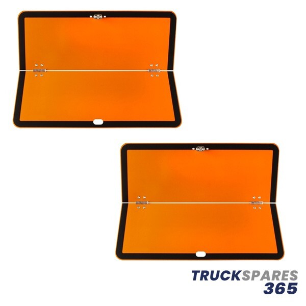 2X HAZARD PLATE HORIZONTAL HINGE HIGH VIS ORANGE TRUCK HGV TRAILER 400MM X 300MM