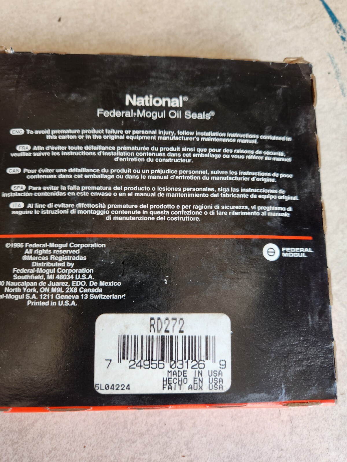 Federal Mogul RD272 Seal Driver Installation Adaptor Plate