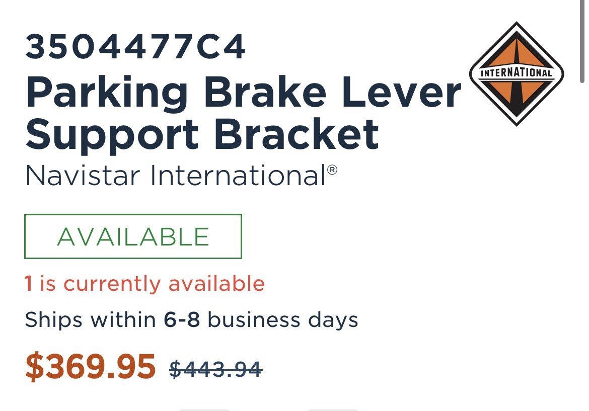 International Trucks part # 3504477C4 New Parking Brake Lever Bracket